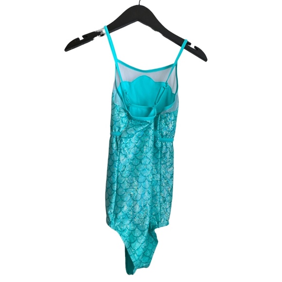 Justice Girl's One-Piece Swimsuit Size 18 Mermaid Design Aqua - Picture 3 of 7